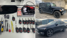 OPP say four people stopped for a traffic violation on Highway 401 on Dec. 4, 2022, were later charged with several offences related to vehicle thefts. One of the vehicles they were in had been reported stolen. (Ontario Provincial Police/Twitter)