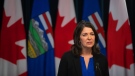 Alberta Premier Danielle Smith speaks at a press conference after the Speech from the Throne in Edmonton, on Tuesday, November 29, 2022. THE CANADIAN PRESS/Jason Franson