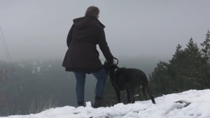 Luna the dog and her owner Sartya Schaerer are pictured. (CTV News)