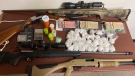 Supplied image of the drugs, cash and guns seized by the RCMP. (Source: Manitoba RCMP)
