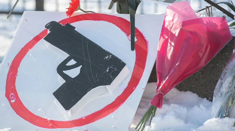A makeshift memorial is shown for Amir Benayad and other victims of gun shootings in Montreal, Sunday, January 16, 2022. Benayad, a 17-year-old teen died Thursday following a shooting in the city's Plateau-Mont-Royal borough. THE CANADIAN PRESS/Graham Hughes