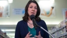 Alberta Premier Danielle Smith addresses the children’s medication shortage in Edmonton, on Tuesday, December 6, 2022. The province has secured five million bottles of children’s acetaminophen and ibuprofen for Alberta families. THE CANADIAN PRESS/Jason Franson