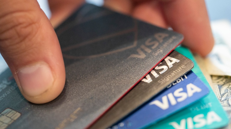 Aug. 11, 2019 file photo shows Visa credit cards in New Orleans. (AP Photo/Jenny Kane, File)