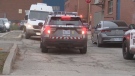 A police vehicle is shown outside Lakeshore Collegiate Institute during a lockdown on Tuesday afternoon.