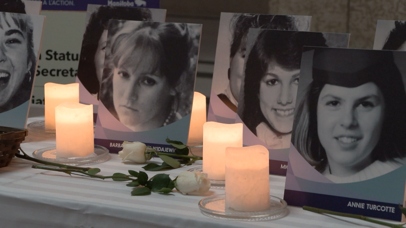 A sunrise ceremony was held at the Manitoba Legislature on Dec. 6, 2022, to bring awareness to gender-based violence, and to honour the lives of the women who have become victims of gender-based violence. (Source: Glenn Pismenny/CTV News Winnipeg)