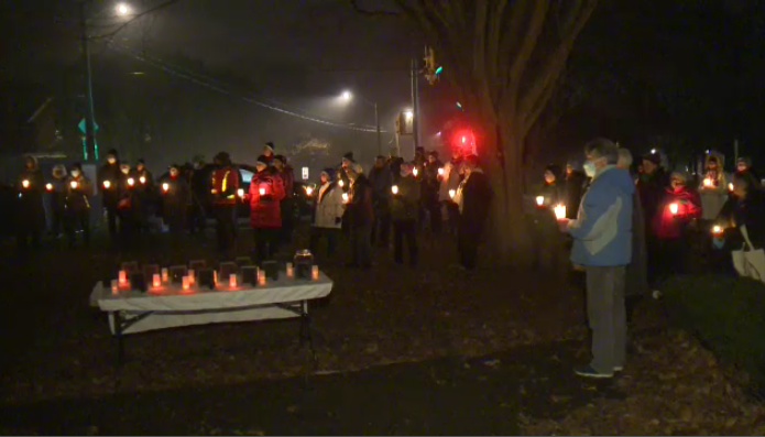 People gathered at Marianne's Park in Guelph to remember the victims of the École Polytechnique tragedy in Montreal.  