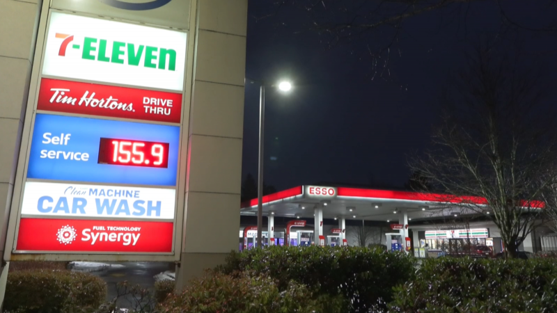 Filling up at a gas station in Langley, B.C., will cost 155.9 cents per litre on Wednesday, Dec. 7, marking a 2022 low. 