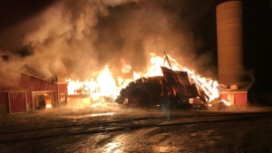Damage is estimated upwards of $3-million after a barn fire in Huron County on Dec. 7, 2022. (Source: Central Huron Fire Chief Dave Renner)