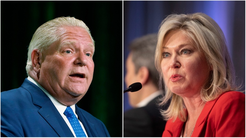 Ontario Premier Doug Ford and Mississauga Mayor Bonnie Crombie are seen in these images dated Aug. 15, 2022 and June 7, 2019, respectively. (The Canadian Press/Adrian Wyld,Chris Young)