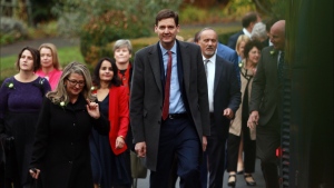 Minister of Agriculture Lana Popham (left) and Premier David Eby arrive with fellow ministers before the start of the swearing-in ceremony at Government House in Victoria, B.C., on Wednesday, December 7, 2022.