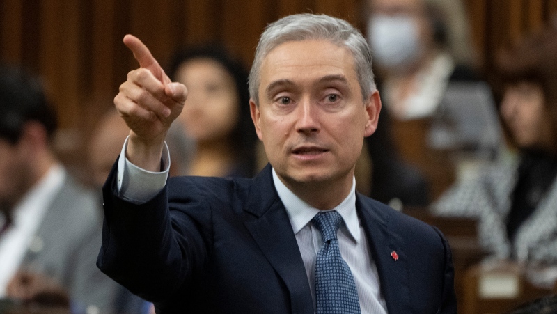 Innovation, Science and Industry Minister Francois-Philippe Champagne responds to a question during Question Period, Wednesday, November 16, 2022 in Ottawa. THE CANADIAN PRESS/Adrian Wyld