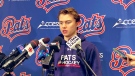 Regina Pats captain Connor Bedard speaks with the media before heading to Canada's WJC Selection Camp. (BritDort/CTVNews)