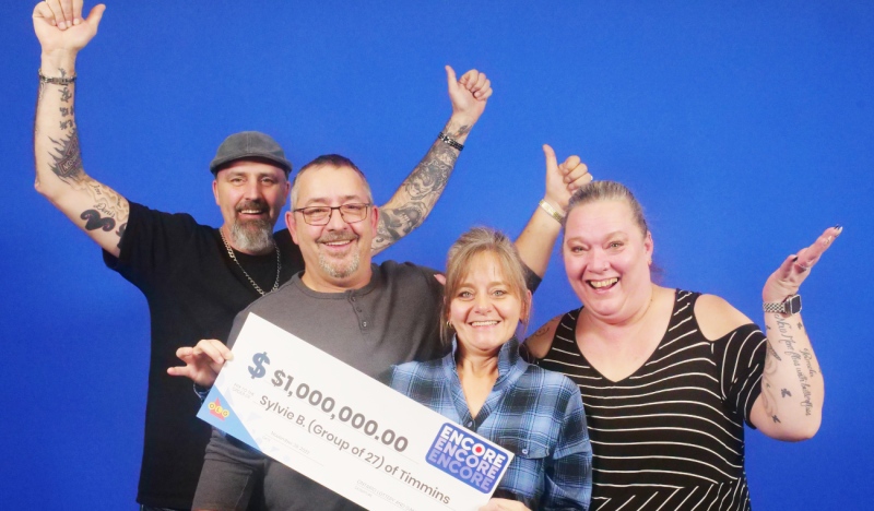 A group of friends who have been buying lottery tickets together for 10 years won $1 million in the Aug. 26 Encore draw. In all, 27 people bought tickets together, most of them from the Timmins or Greater Sudbury area. (Supplied)