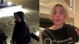 A screengrab from Barghian's home security camera can be seen, left, alongside a screengrab from Barghian's TikTok, right. (Handout by Barghian)