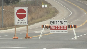 A road closure barricade is seen on Hespeler Road on Dec. 7 following a fatal collision. (CTV Kitchener)