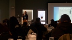 Yorkton Tribal Council Addictions Worker, Melanie Knutson presents to the crowd at the “Restoring Hope,” Mental Health and Addictions conference in Yorkton on Dec. 7, 2022. (Brady Lang/CTV News)