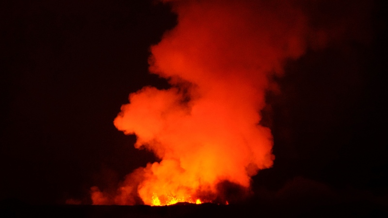 The Mauna Loa volcano erupts Saturday, Dec. 3, 2022, near Hilo, Hawaii. (AP Photo/Gregory Bull) 