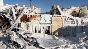 Ice buildup remained a safety concern for firefighters the day after a blaze levelled a Yorkton apartment building. (Stacey Hein/CTV News)