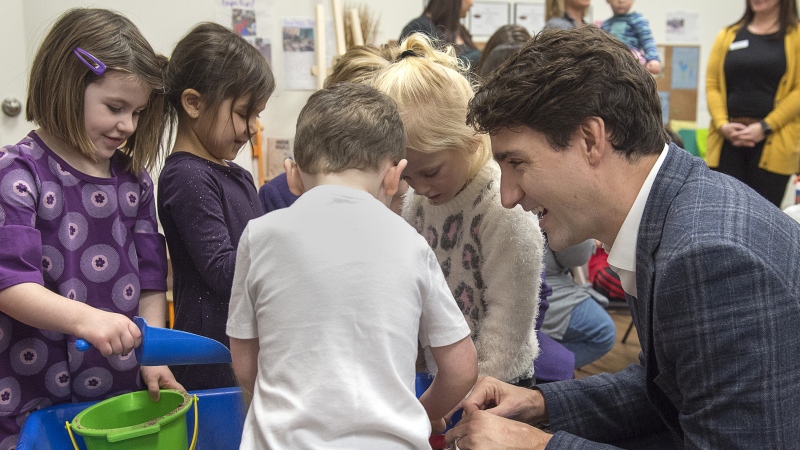 Prime Minister Justin Trudeau visits Origins Natural Learning Childcare Center in Quispamsis, N.B. on Thursday, Jan. 24, 2019. Families Minister Karina Gould is expected to introduce legislation today to strengthen child care in Canada. THE CANADIAN PRESS/Andrew Vaughan