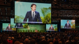 Prime Minister Justin Trudeau delivers remarks during the opening ceremony of the COP15 UN conference on biodiversity in Montreal, on Tuesday, December 6, 2022. THE CANADIAN PRESS/Paul Chiasson