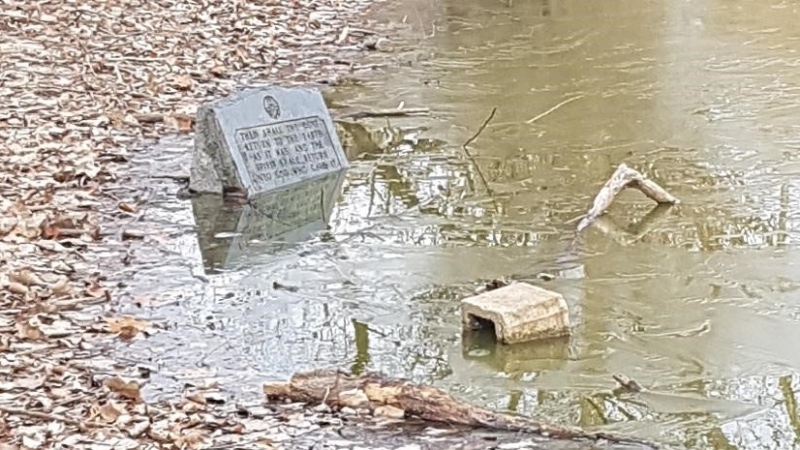 Photos of a memorial in Malden Park that has been vandalized. Dec. 7, 2022. (Source: Gene Lotz)
