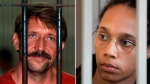 Viktor Bout, left, in Bangkok on Aug. 20, 2010, and Brittney Griner, right, in Russia, on July 27, 2022. (Apichart Weerawong, left, and Alexander Zemlianichenko / AP) 