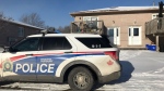 Sudbury police cruiser parked on Lorne Street at the corner of Tuddenham. Dec. 7/22 (Amanda Hicks/CTV Northern Ontario)