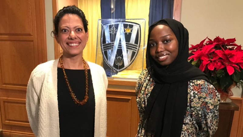 Natalie Delia Deckard (left), Founding Director of the Black Studies Institute and student Alaa Eissa are pictured at the University of Windsor on Dec. 7, 2022. (Michelle Maluske/CTV News Windsor)
