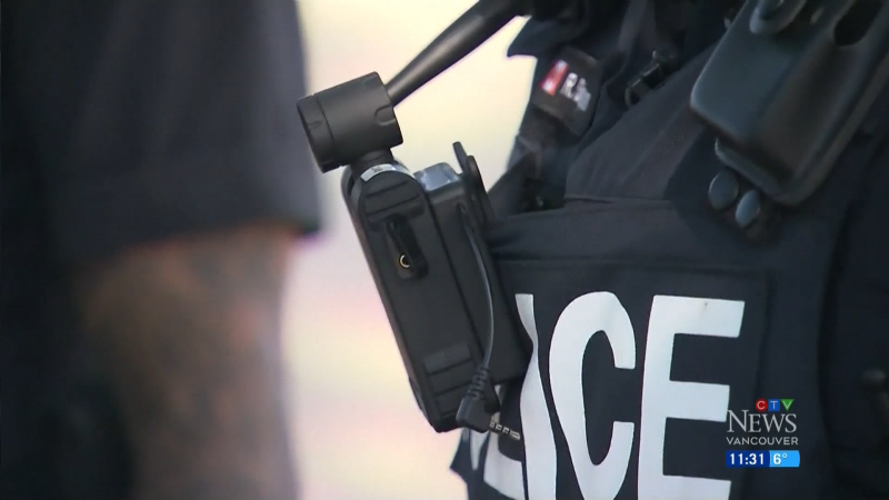 A Vancouver police officer is pictured wearing a body camera in this file photo. 