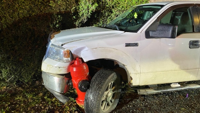 The crashed truck is shown. (West Shore RCMP)