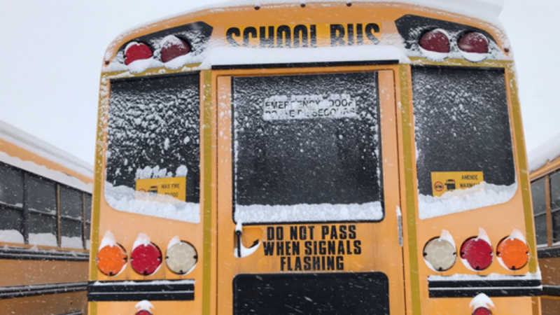A school bus is dusted in snow in Simcoe County.  (CTV NEWS)