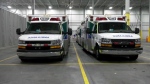EMS ambulances in a bay in Alberta. (file)