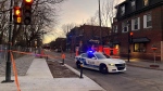 A 73-year-old woman was fatally shot and a 22-year-old critically injured at a Mullins St. apartment in Montreal on Dec. 15, 2022. (CTV News/Ken Dow)