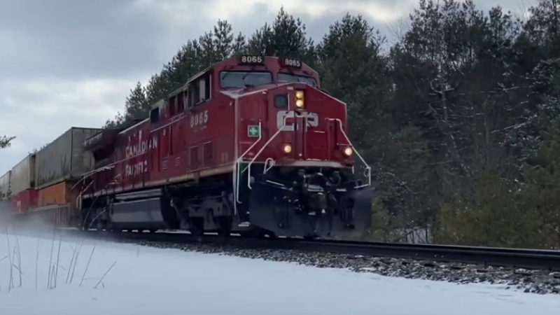 A Canadian Pacific train is pictured on the tracks in Simcoe County - file image. (CTV News Barrie)