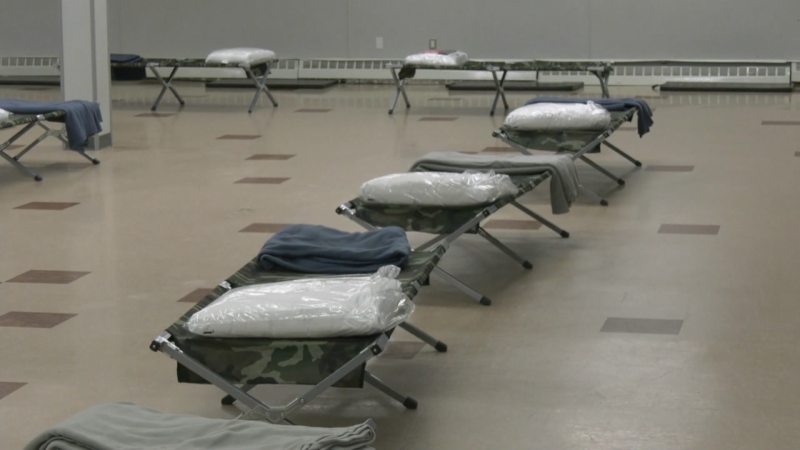 Cots are lined up at Al Rashid Mosque emergency shelter in north Edmonton in this undated file photo. (File)