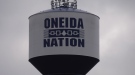 The water tower at the Oneida Nation of the Thames is seen on Dec. 20, 2022. (Bryan Bicknell/CTV News London)