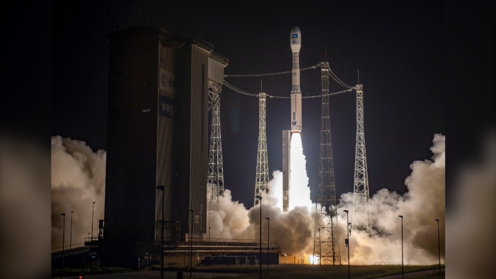 Vega-C rocket at Kourou space base, French Guiana