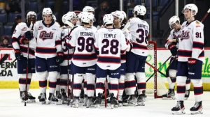 The Regina Pats during a game on Jan. 8, 2023 against the Calgary Hitmen. (Source: Keith Hershmiller Photography/ReginaPats.com) 