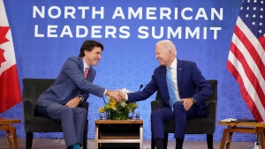 President Joe Biden meets with Canadian Prime Minister Justin Trudeau at the InterContinental Presidente Mexico City hotel in Mexico City,Tuesday, Jan. 10, 2023. (AP Photo/Andrew Harnik)