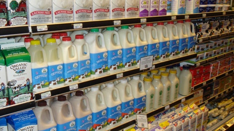Raw milk from Organic Pastures Dairy in Fresno, California, is seen sold alongside pasturized organic milk on store shelves at a Whole Foods supermarket. (Organic Pastures)