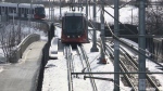 LRT trains run on the tracks Wednesday, Jan. 11, 2023 after trains were stalled in the area of Lees station between Jan. 4 and 10. (Jeremie Charron/CTV News Ottawa)