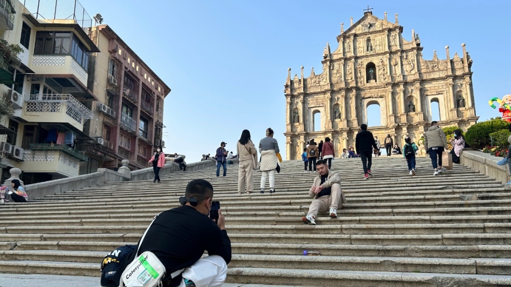 Tourists at Ruins of St. Paul's in Macao, China