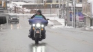 A biker drives through Port Dover on Jan. 13, 2023. (Dan Lauckner/CTV Kitchener)