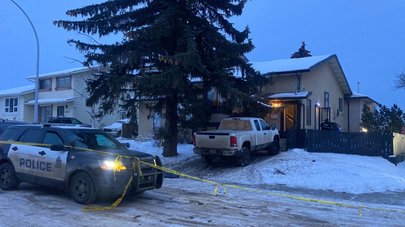 Police investigate at a home in the Baturyn area of north Edmonton on Friday, Jan. 13, 2023 (CTV News Edmonton/Dave Mitchell).