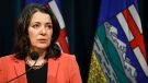 Alberta Premier Danielle Smith gives an Alberta government update in Calgary, Alta., Tuesday, Jan. 10, 2023 (The Canadian Press/Jeff McIntosh).