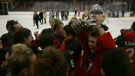Canada's U18 women's team celebrating their win over Sweden and capturing the gold medal on Jan. 15.
