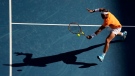Rafael Nadal plays a backhand return to Jack Draper at the Australian Open, on Jan. 16, 2023. (Aaron Favila / AP)