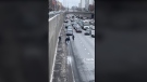 A screenshot of a TikTok video showing a police chase on the Decarie Expressway on Jan. 7, 2023, has gone viral. (Source: @wsheehy56/TikTok)