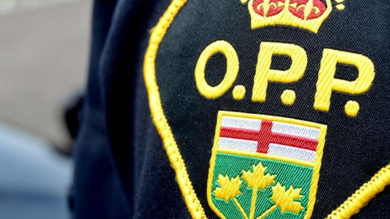 An Ontario Provincial Police badge is pictured on the sleeve of an officer's uniform. (OPP Central Region/Twitter)