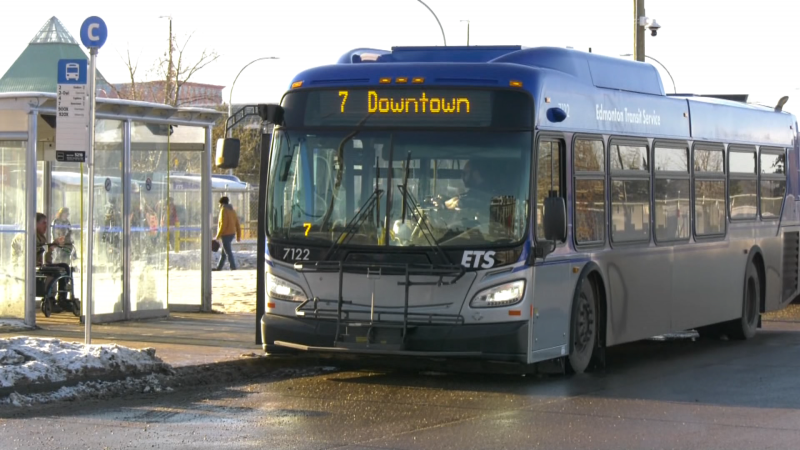 An ETS bus at the West Edmonton Mall transit centre.